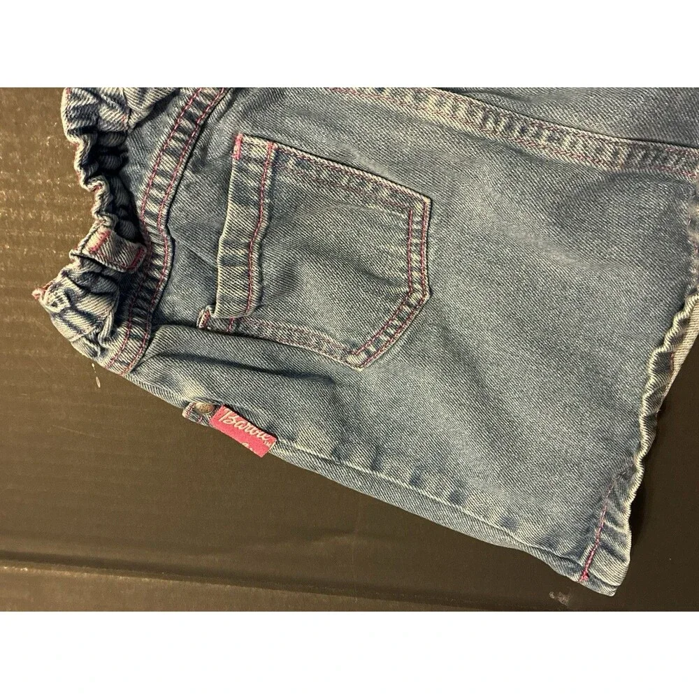 Y2K Barbie Denim Mini Skirt Girls Size 4/5 Blue Jean Embroidered Flower Pink